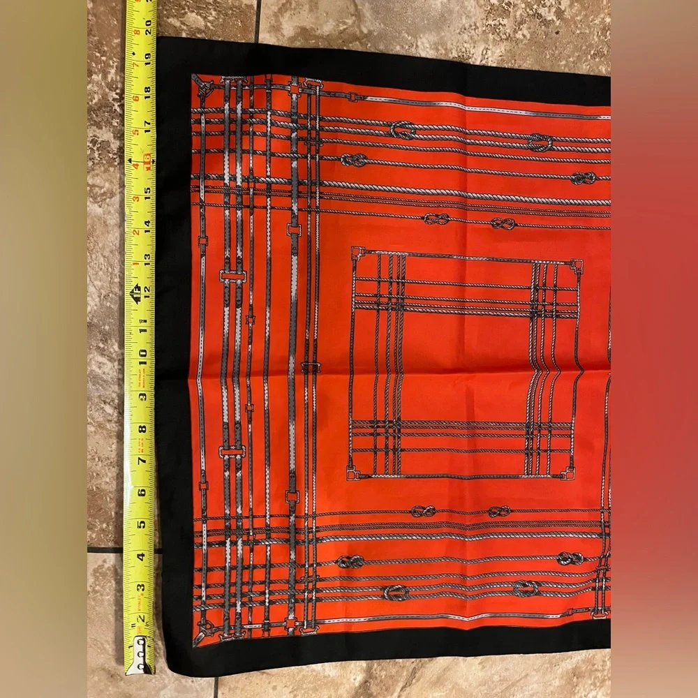 Vintage JAKYMAR Ribbon Scarf | Red & Black Bold Geometric Silk-Like Square - Picture 5 of 7